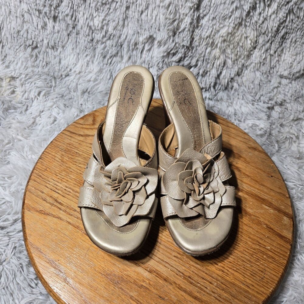 BOC Born Flower Heels Womens Size 10 EU 42 Leather Floral Slip On Open Toe Pumps